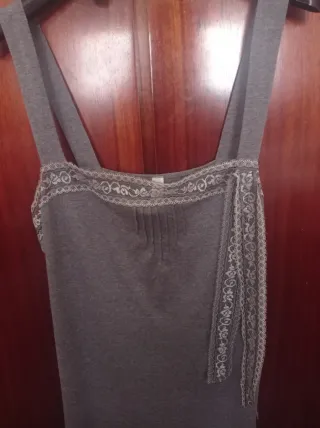 Camisón gris tirantes con encaje