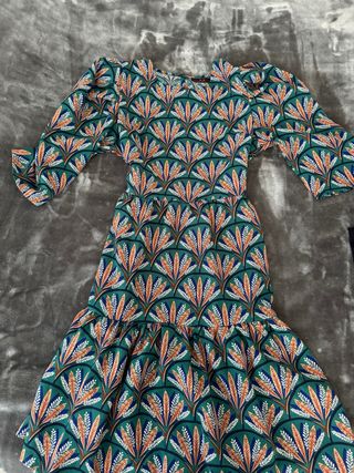 Vestido vintage verde y naranja estampado