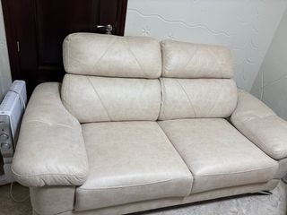 Sofá 3 plazas piel sintética beige