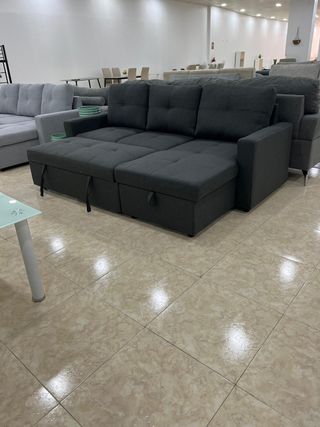 Sofá Cama Chaise Longue Gris con Arcón NUEVO