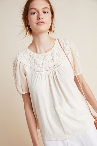 Top Anthropologie crema bordado. Talla XS