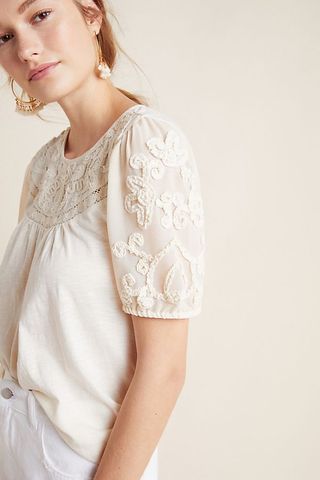 Top Anthropologie crema bordado. Talla XS