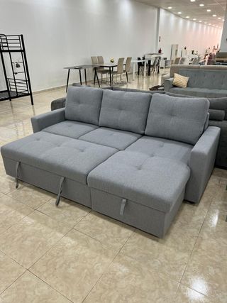 Sofá Cama Chaise Longue Gris con Arcón NUEVO