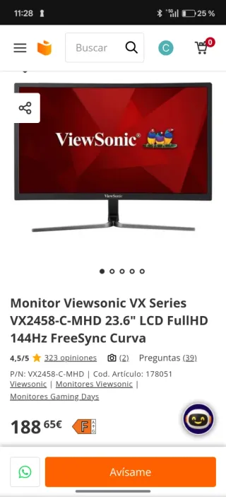 Monitor Viewsonic VX2458-C-MHD 23.6 Curvo VA 1ms