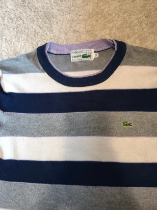 Vintage Lacoste Striped Knit Sweater Navy Grey Whi