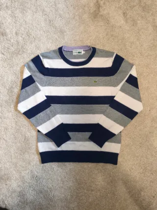 Vintage Lacoste Striped Knit Sweater Navy Grey Whi
