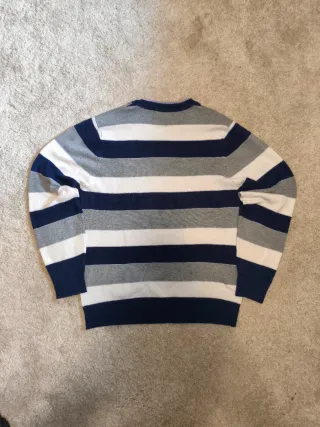Vintage Lacoste Striped Knit Sweater Navy Grey Whi
