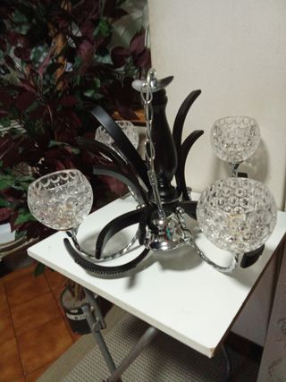 Lámpara vintage 4 luces cristal y metal