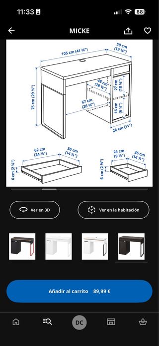 Escritorio IKEA MICKE Negro/Marrón
