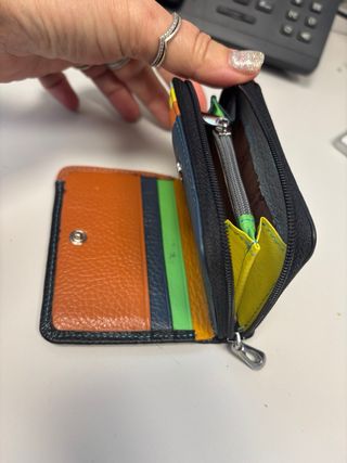 Mini portafogli in pelle nero interno multicolore