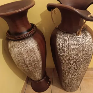 Juego de 2 jarrones rústicos de cerámica