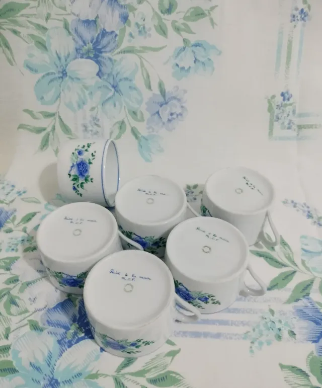 6 Tazas Limoges France Flores Azules