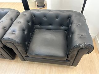 Sofá 2 plazas y sillón Chester piel negro