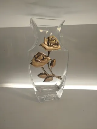Vaso cristallo decorato rose oro