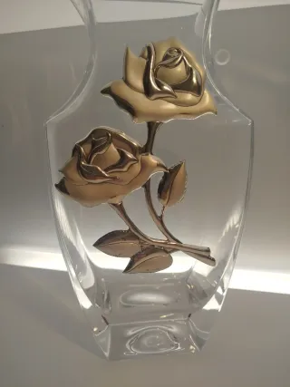 Vaso cristallo decorato rose oro