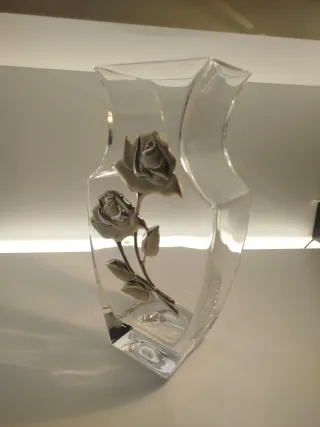 Vaso cristallo decorato rose oro