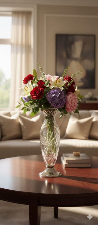 Jarrón de cristal tallado con base metálica