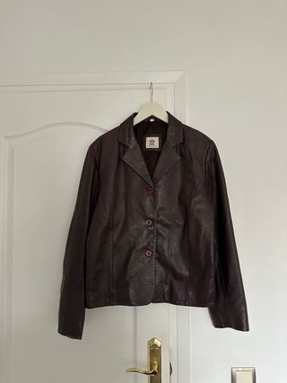 Chaqueta Piel Vintage Mujer Marrón