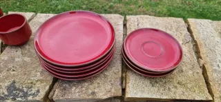 Juego Tazas y Azucarero Vintage Rojo