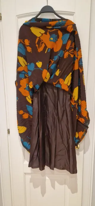 Vestito seta marrone fantasia floreale