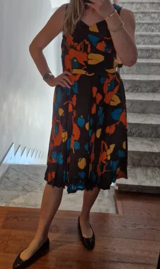 Vestito seta marrone fantasia floreale