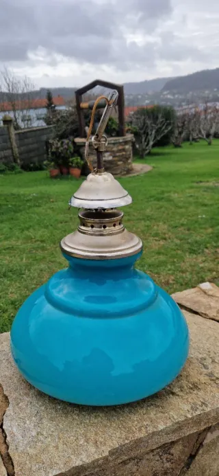 Lámpara Techo Opalina Turquesa Antigua