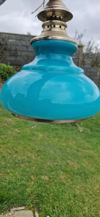 Lámpara Techo Opalina Turquesa Antigua