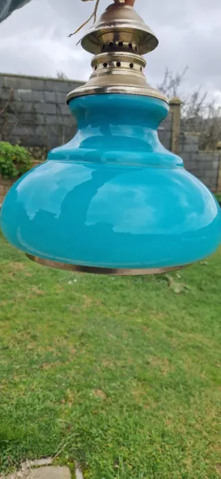 Lámpara Techo Opalina Turquesa Antigua