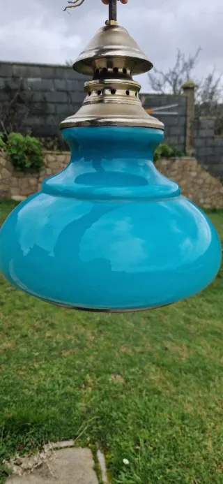 Lámpara Techo Opalina Turquesa Antigua