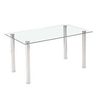 Mesa de cristal con 6 sillas azules