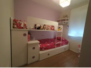 Litera  cama tren blanco y lila