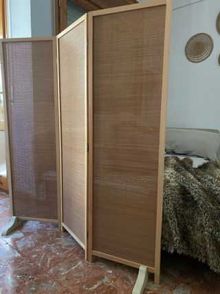 Biombo de madera y bambú estilo boho