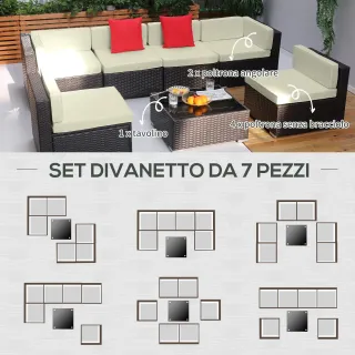 Salotto da Giardino in Rattan da 7 Pezzi con Tavol