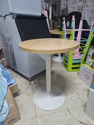 Mesa redonda cafetería 60cm madera y metal