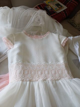 Vestido de Comunión Blanco y Rosa