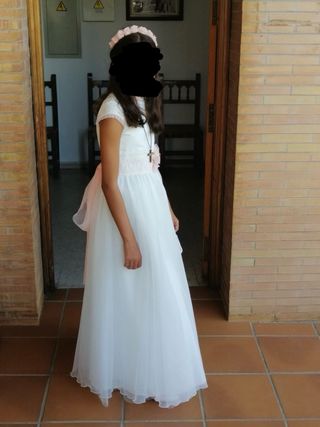 Vestido de Comunión Blanco y Rosa