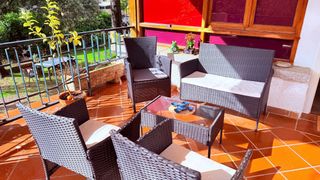 Conjunto Terraza Jardín Mimbre y Cristal