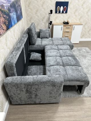 Sofá Cama Chaise Longue Gris con Arcón