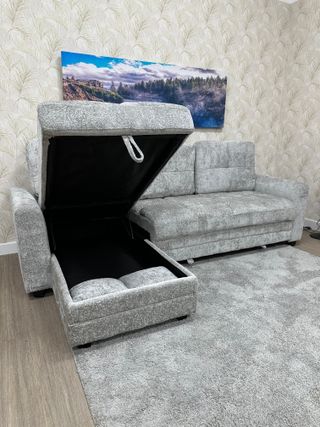 Sofá Cama Chaise Longue Gris con Arcón