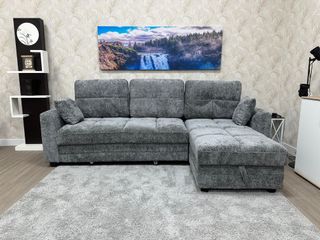 Sofá Cama Chaise Longue Gris con Arcón