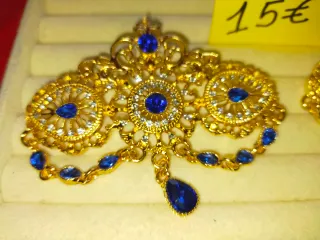 Joia Fallera Chapado Oro Azul y verde