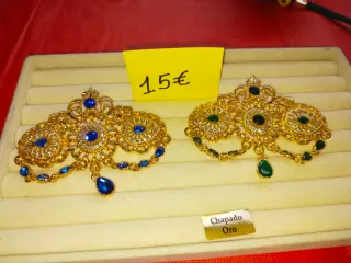 Joia Fallera Chapado Oro Azul y verde