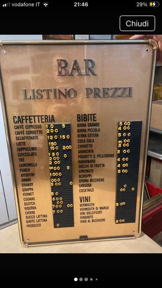 Listino prezzi bar con numeri componibili