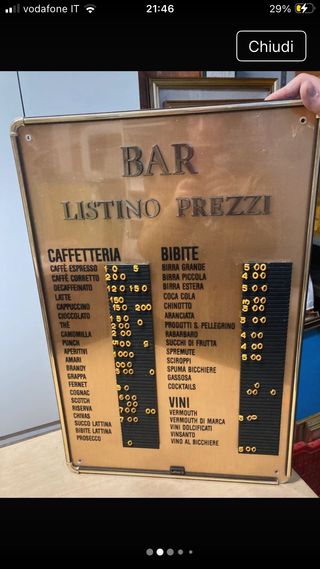 Listino prezzi bar con numeri componibili