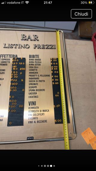 Listino prezzi bar con numeri componibili