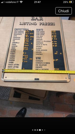 Listino prezzi bar con numeri componibili