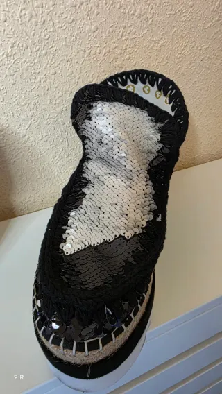 Botines MOU Jute Lentejuelas Negro/blanco 38