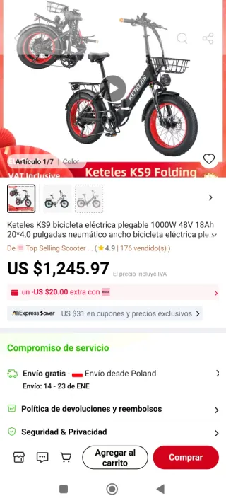 Bicicleta Eléctrica Plegable Keteles KS9
