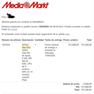 Mac mini M2 8GB 256GB Plata