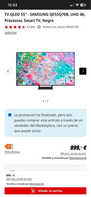 Samsung TV QLED 55 4K QE55Q70B Negro
